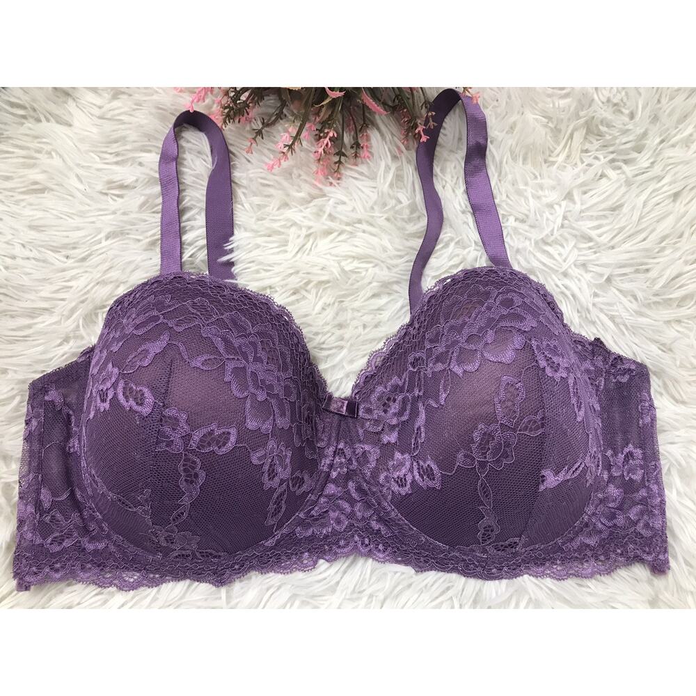 PLUS SZ WOMEN'S Purple Black fuchsia by Secret Lace Full Coverage Bra 44C UW